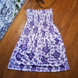 Purple Hibiscus Print Tropical Print Tube Dress